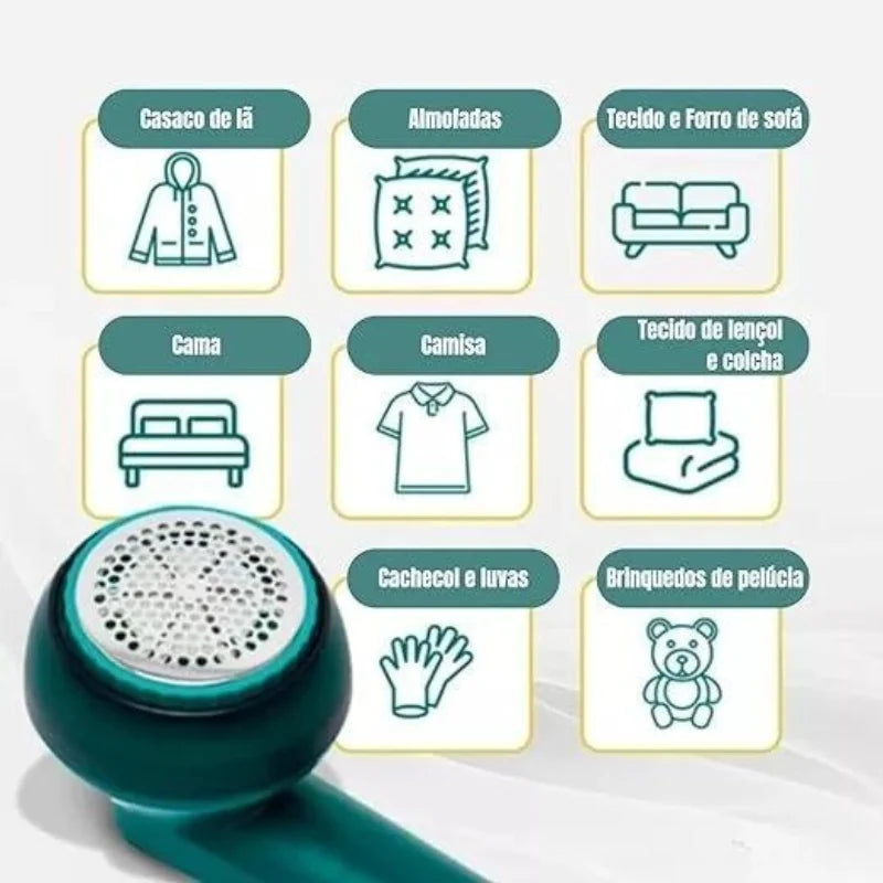 Papa bolinhas e removedor de fiapos elétrico. Elimina fiapos de roupas, estofados e tecidos.