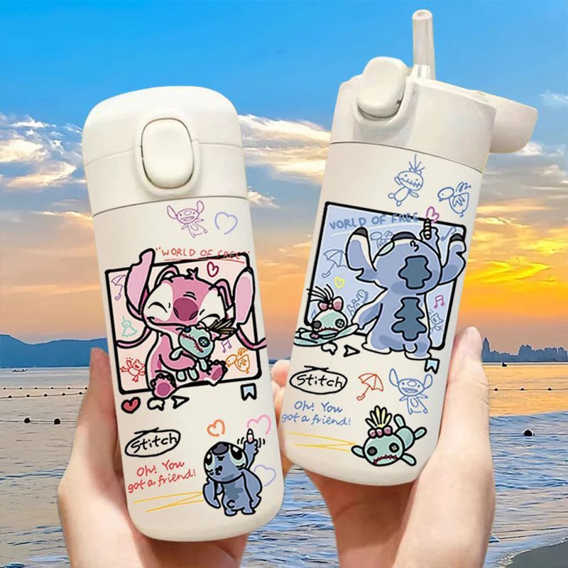 Copo térmico Stitch 450ml portátil de grande capacidade, copo a vácuo para bebidas, garrafa de água de aço inoxidável.